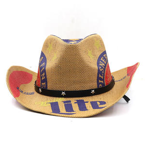 Sombrero de Paja Estilo Vaquero para Hombre, Elegante y Cómodo, con Decoración de Estrella Negra y <span class=keywords><strong>Cerveza</strong></span> Miller Lite, Ideal para Fiestas de Verano en la Playa - Product Image 3