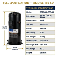 Compresseur à spirales en cuivre Copeland d'origine ZB76KCE-TFD-551 10HP R404A 380V 50Hz 3 phases pour chambres froides