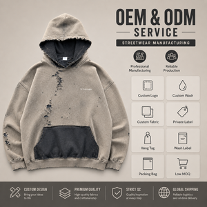 Sudadera con capucha de algodón denso con efecto desgastado, deshilachada, de corte holgado, con <span class=keywords><strong>forro</strong></span> <span class=keywords><strong>polar</strong></span> grueso y ribetes. - Product Image 5