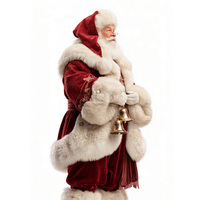 Costume de Père Noël pour homme en velours rouge avec bordure en fausse fourrure et broderie pour les fêtes de Noël et les spectacles sur scène
