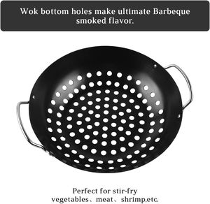 Bandeja de asar redonda antiadherente perforada para barbacoa con asas resistentes al calor, ideal para verduras, camarones y apta para parrilla. - Product Image 2