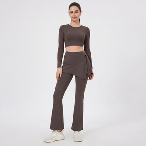 Women 2 In 1 Skirt Overlay <b>Flared</b> Workout Pants High Waist Tummy Control Yoga <b>Leggings</b> Pilates Sports Running Trousers Wholesale - Product Image 5