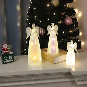 Wholesale Antique Personalized Unique Little Led Lighted Glass Christmas Angel Figurine Ornaments with Changing Led Light