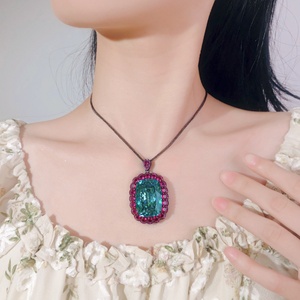 Classic Jewelry Eco-friendly <b>Copper</b> Cushion Halo Diamond Cubic Zirconia Black Gold Plated Necklace for Women Wedding Anniversary - Product Image 6