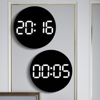 Jam Dinding Digital Seni Modern dengan Tampilan Suhu & Kelembapan, Alarm, Tampilan Tanggal, LED, Operasi Senyap untuk Ruang Tamu
