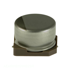 Condensador de Montaje Superficial de Canal del Fabricante, Aluminio, 150UF, 20%, 25V, SMD, 150 uF, AEA0810151M025R - Product Image 1