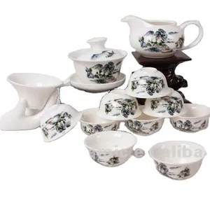 Set teh keramik Cina, 14 buah/set teko porselen gongfu