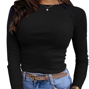 Women's Y2K Style Long Sleeve Fitted Tees Breathable Ribbed Knit Basic Tops Slim <b>Tight</b> Fit Basic Tees for Fall Going Out - Product Image 4
