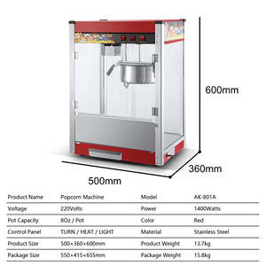 Nouveau <span class=keywords><strong>prix</strong></span> d'usine, machine à popcorn électrique automatique en acier inoxydable, chariot de vente ambulante, haute productivité, 1400W - Product Image 6
