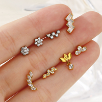 Toposh Bijoux de piercing corporel ASTM F136 G23 Zircon Titane, Anneaux à poussoir sans filetage, Labret pendantes, Boucles d'oreilles piercing