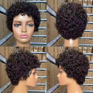 <span class=keywords><strong>Parrucca</strong></span> Corta Pixie Riccia in <span class=keywords><strong>Capelli</strong></span> Umani Vietnamiti, Senza Colla, Pre-Sfoltita, Nero Naturale, Taglio Pixie con Frangia per Donne di Colore - Product Image 5