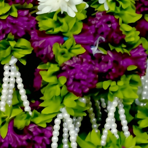 Artificial <b>White</b> Floral Garland with Purple Flower Accents Pearl <b>Hanging</b> Mala for Wedding Festival Temple Decoration - Product Image 3