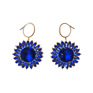 Boucles d'oreilles pendantes tendance en acier inoxydable 316L plaqué or PVD, design tournesol en cristal bleu, bijoux statement - Product Image 2