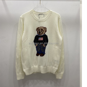 Maglione in Cotone Raff Polo Ral RL Blu Scuro Navy con Orso, Lavorazione Jacquard, Collo a Maglia, Maniche Lunghe - Product Image 6