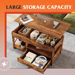 Facile da installare tavolo di sollevamento con ripostiglio, scomparto nascosto e ripiano aperto con rete metallica porta armadio ascensore tavolo da caffè - Product Image 3