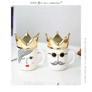 Conjunto de xícaras de café personalizado, conjunto de chá de porcelana king e queen com design de rosto