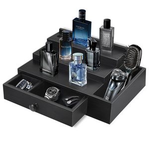 Wooden Multi Layer Cosmetic <b>Storage</b> <b>Box</b> With <b>Drawers</b> Tiered Rack Black Solid Wood Perfume Display Organizer For Men Grooming - Product Image 1