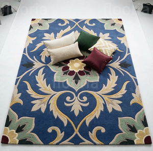 Floral Area <b>Rug</b> Rectangle Blue Gold Cream Transitional Hand Loom Wool Acrylic Medium Pile Living Room <b>Rug</b> - Product Image 1