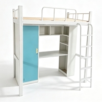Lit superposé en métal avec bureau, armoire, échelle intégrée pour dortoir d'étudiant, lit d'étude intégré pour appartement de personnel, lit simple