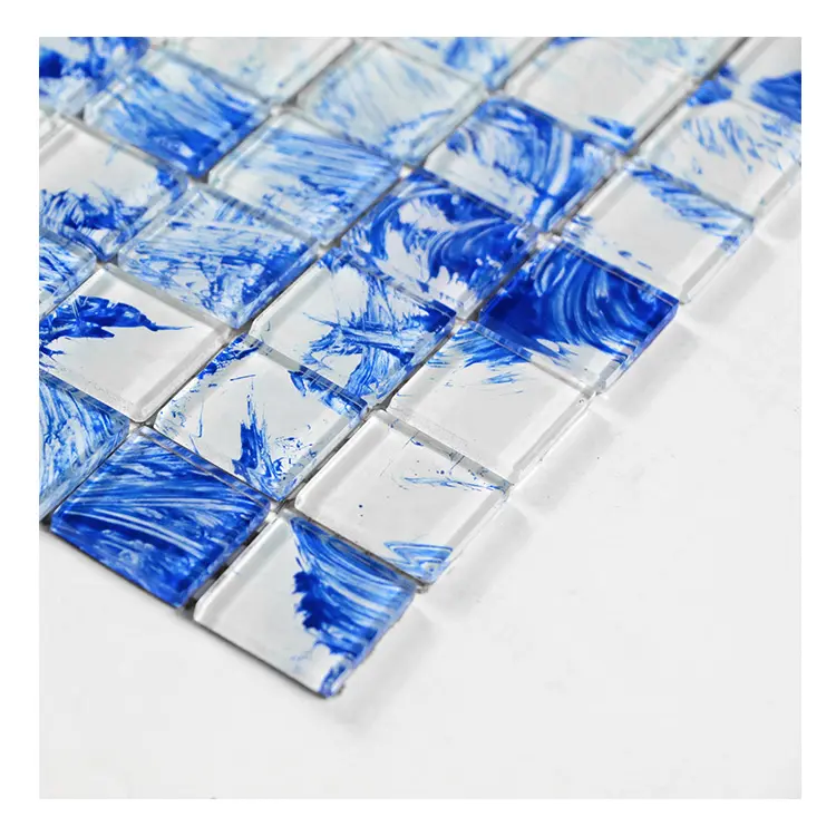 Bán buôn tay in khảm hồ bơi màu xanh Tinh thể thủy tinh Gạch Mosaic cho nhà bếp backsplash khảm