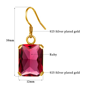 Nhà Máy Chuyên Nghiệp Cổ Điển Boho Vuông <span class=keywords><strong>Ruby</strong></span> Lớn Đá Khắc Sterling Bạc Vàng Womens Bông Tai Hợp Thời Trang Đồ Trang Sức - Product Image 5