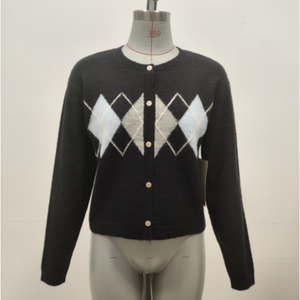 Cárdigan de Punto Personalizado para Mujer, <span class=keywords><strong>Guian</strong></span>, Nuevo, OEM y ODM, de Alta Calidad, con Diseño de Diamantes Intarsia, Manga Larga - Product Image 3