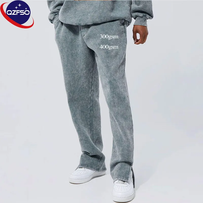 Nouveau Streetwear côté fendu sport 100% coton piste blanc Joggers pantalon hommes fitness taille élastiquée pierre lavé survêtement pantalon