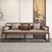 Nouveau canapé-lit inclinable en bois massif chinois pour centres commerciaux et hôtels, idéal pour petits appartements, design zen à tenons et mortaises, trois places, couleur noyer
