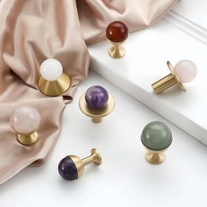 Nordic Style Single Hole <strong>Knobs</strong>-Multi-Color Natural Stone Brass Base Handles for Kitchen/Wine Cabinet/Drawer/Shoe Cabinet Durable - Product Image 6