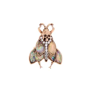 j912262 Euramerican Style Vintage Gold Skull Fly Insect Colorful Wings Resin Gem Crystal Jewelry Adjustable Statement Ring