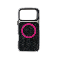 Casing HP 3-in-1 TPU+PC Resin Dua Warna Glitter Lepas Pasang dengan Bracket Lensa Kamera untuk iPhone Grosir