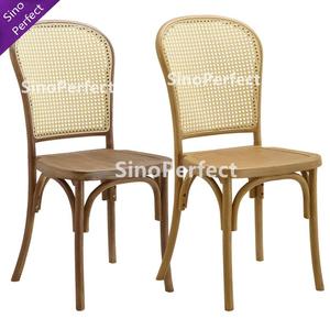 Chaise de banquet empilable en plastique imitation bois, populaire, avec dossier en rotin, pour cérémonie, mariage, événement, location - Product Image 5