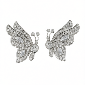 E4402 Orecchini a farfalla in oro bianco con diamanti, taglio marquise, diamanti naturali, stile romantico da festa per donna - Product Image 1