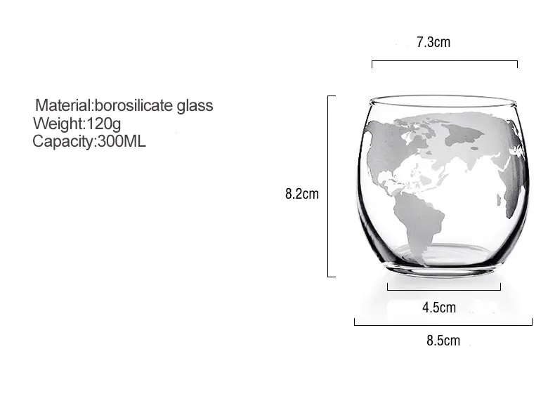 Copos de vidro para beber, copo globo mundial de uísque, 2 peças, conjunto com alto teor de borosilicato, mapa do mundo, copo de vidro globo para uísque e coquetéis