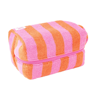 Sac à cosmétiques en coton rayé personnalisé en usine, trousse de toilette zippée pour maquillage et soins de la peau, pochette en tissu éponge pour maquillage