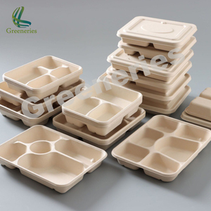 Compostable Sugarcane Pulp Single Use Rectangular Compartment <strong>Divided</strong> Food Bagasse <strong>Plates</strong> - Product Image 5