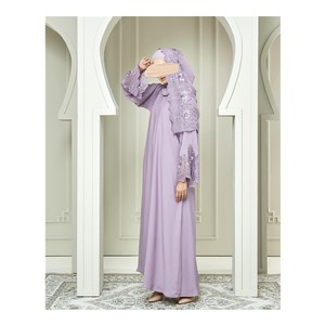 SIPO Ramadan มุสลิม Pakaian Wanita Lengan Panjang,ชุดเดรสมุสลิมมุสลิม Sulaman Jubah สีม่วงพาสเทล Abaya - Product Image 1