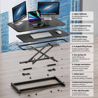 Bureau debout réglable en hauteur noir, table de travail assis-debout 80 x 40 cm, réglage infini pour le bureau