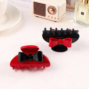 Fermaglio per Capelli YJL in Acetato Geometrico Semicircolare con Fiocco Rosso 3D, Clip Personalizzata per Donne e Ragazze - Product Image 3