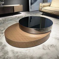 Hochwertiger Tisch - Runder Couchtisch Doppelt Modern Luxuriös Edelstahl mit Messing Drehbar Schwarz und Gold für Wohnzimmer