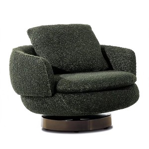 Fauteuil pivotant moderne en <span class=keywords><strong>velours</strong></span> bouclé noir avec dossier en bois pour salon et salle de classe - Product Image 2