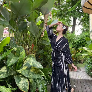 Nouveau Style Boho Belle Kimono Robe Vintage D'été Floral Bohème Tie Dye Naturel Vacances Long Kimono Surdimensionné Longueur Tissé - Product Image 1