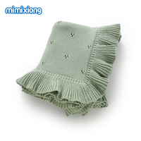 Novedad 2026 Mimixiong OEKO Tex Mantas de algodón tejidas para bebé recién nacido con borde de volantes, diseño hueco y liso
