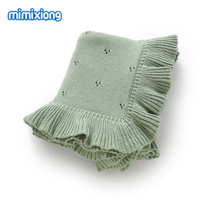 Novedad 2026 Mimixiong OEKO Tex Mantas de algodón tejidas para bebé recién nacido con borde de volantes, diseño hueco y liso - Product Image 5