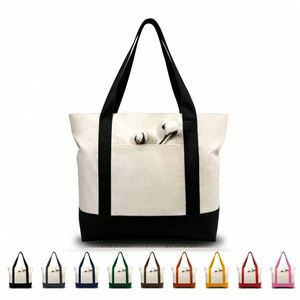 Wholesale Custom Printed Logo Reusable Colors <b>Stitching</b> Large Capacity Cotton Canvas Shopping Tote Bag Letter Pattern Custom - Product Image 2