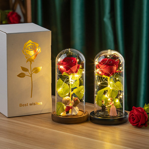 Rose éternelle avec lumière LED, <span class=keywords><strong>belle</strong></span> <span class=keywords><strong>et</strong></span> méchante, sous cloche en verre, décoration d'intérieur pour Pâques, Noël, Halloween, fête des pères, fête des mères - Product Image 6