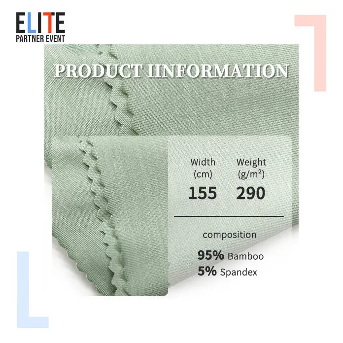 OEKO-TEX estándar de 100 Anti-bacteriana orgánica sostenible de 95% de bambú 5% tela de Spandex para camisetas
