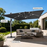 Parasol de terrasse à LED avec circulation d'air, design optimisé, mât principal en aluminium massif, auvent de loisirs pour jardin