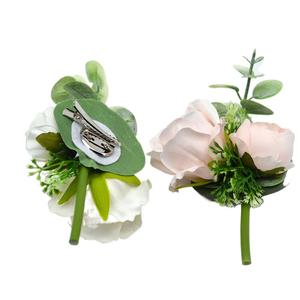 Coshinerose fiore artificiale rosa blu corpetto da sposa pinza Pin Boutonniere per gli uomini - Product Image 1