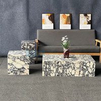 Meubles en pierre de luxe socle en marbre bas salon luxe naturel personnalisé Calacatta Viola Table basse d'appoint ensemble de 3 pièces